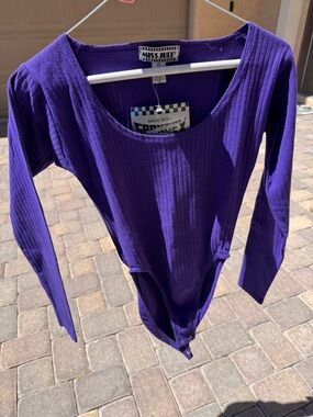 Amiss Julie Ribbed Scoop-Neck Bodysuit in Purple